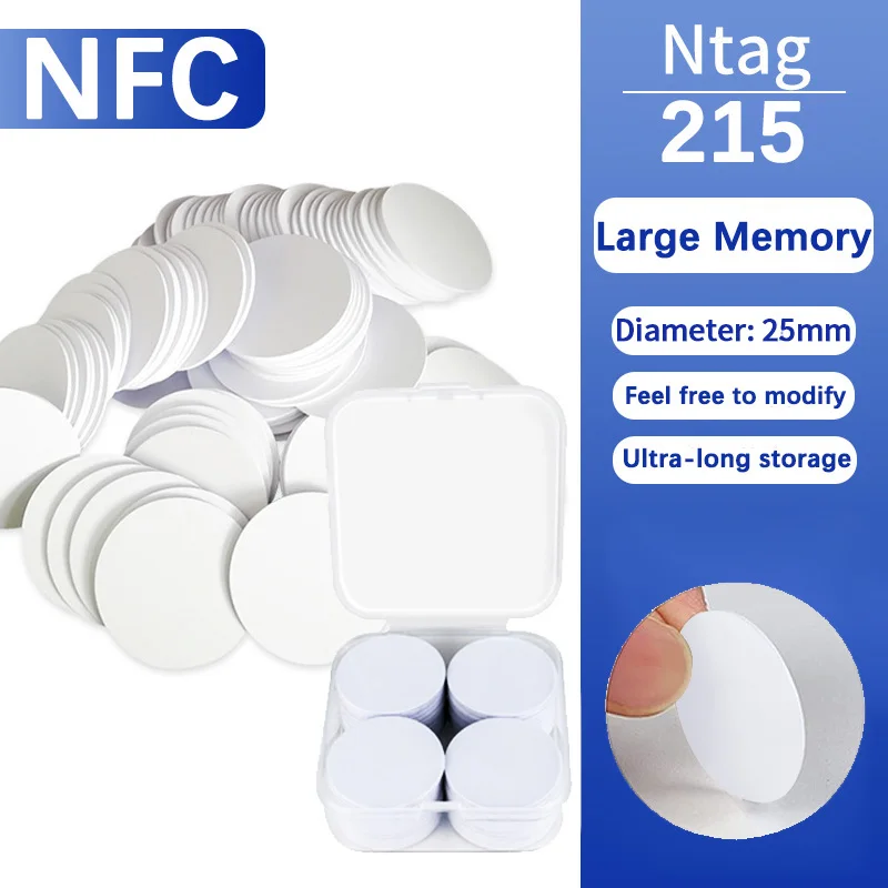 NEW 10/50PCS NFC Ntag215 13.56MHz NFC Coin Bonding Card Badge ISO/EC14443A 25mm Waterproof PVC 215 Electronic Tags