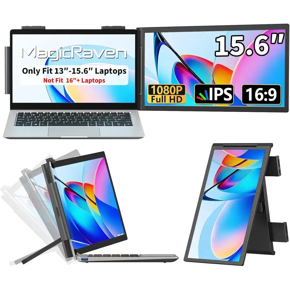 15.6 1080P IPS Portable Monitor for Travel, Compatible with USB-C/HDMI Laptops, Android, Switch, PS5
