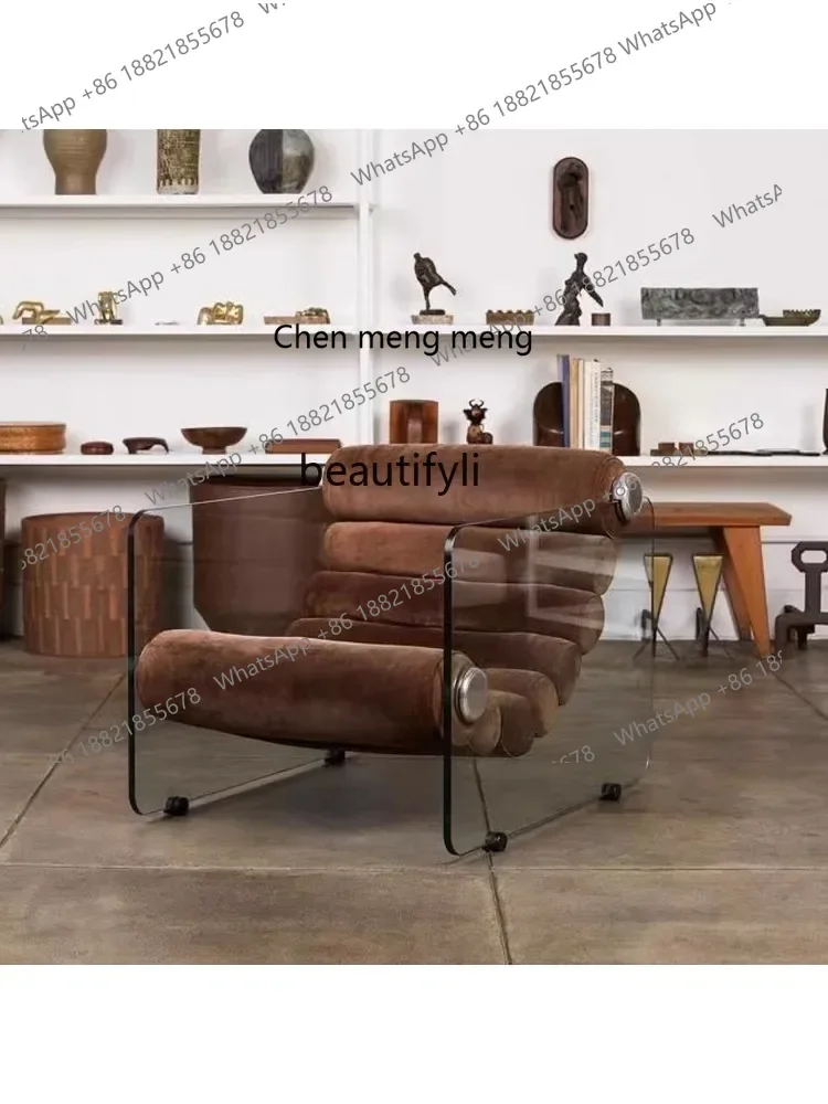 

ss7486 ItalianMinimalist Transparent Acrylic Single Leisure Chair Creative Tempered Glass Shaped Recliner chairs living room fur
