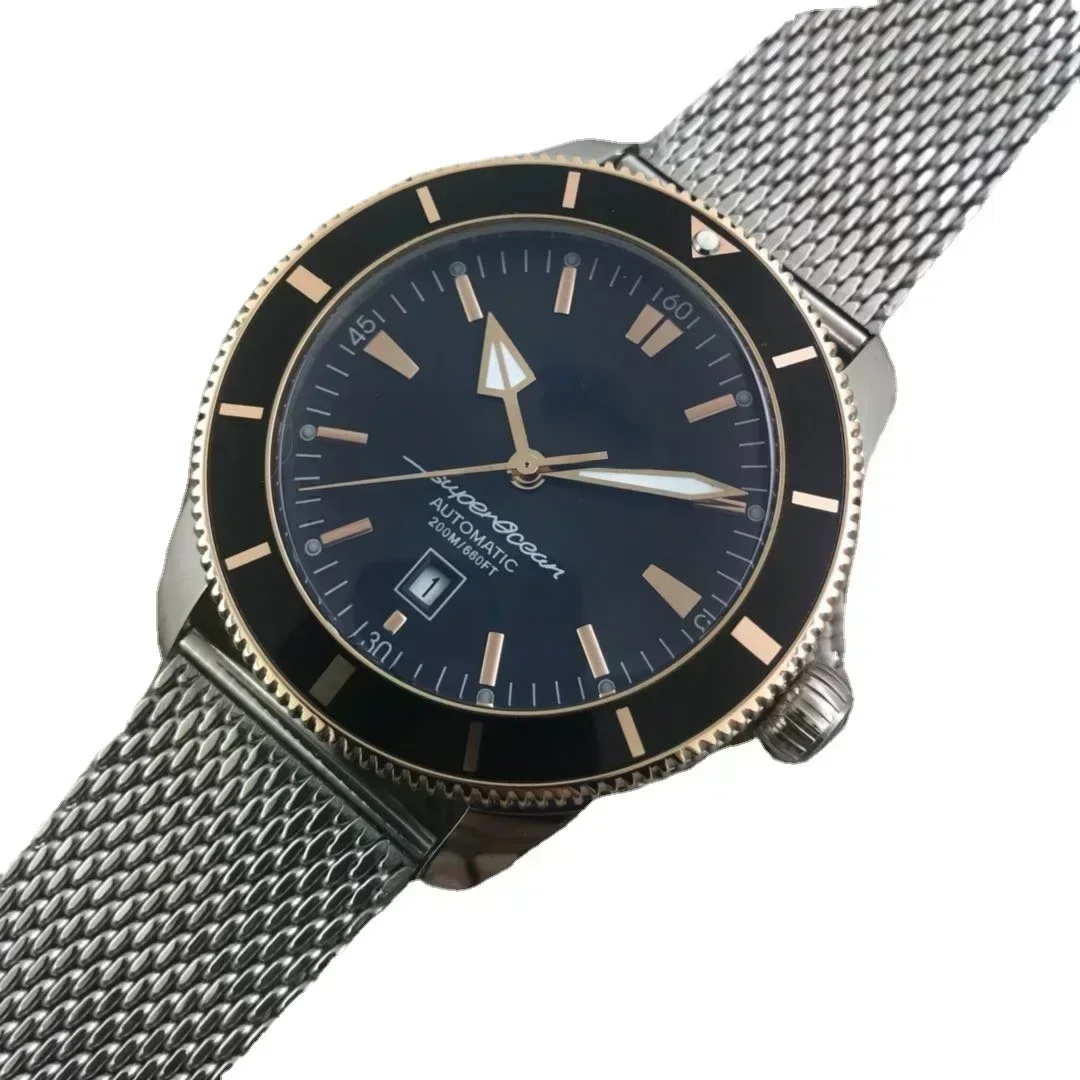 ساعة ميكانيكية أوتوماتيكية فاخرة للرجال Superocean أسود أزرق مطاطي ذهبي وردي ساعات رياضية سيراميك مخصصة