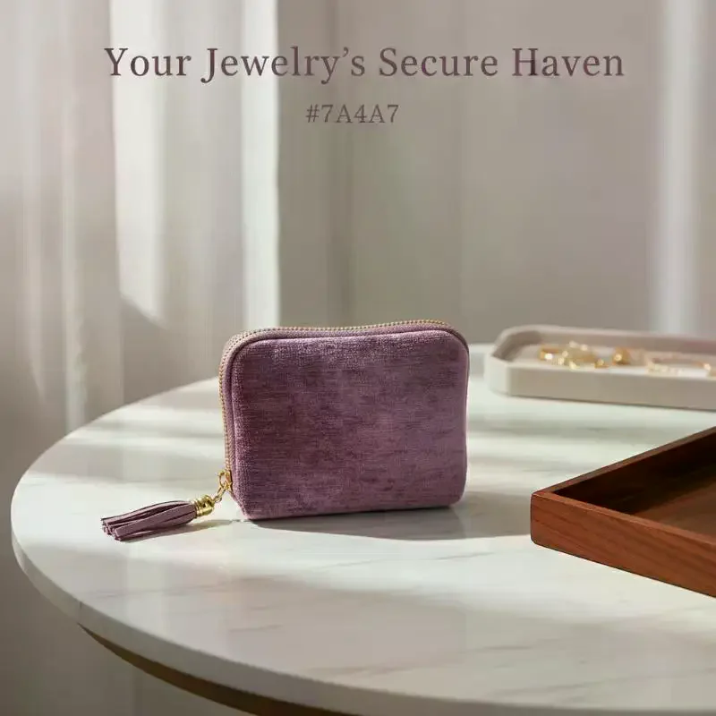 Soft Velvet Portable Jewelry Storage Bag Multi Slots Golden Zipper For Travel Bracelet Earring Necklace Storage