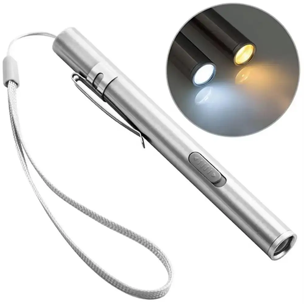

Mini Portable Handy LED Pen Light Flashlight USB Rechargeable Energy-saving Dentist Nurse Torch Stainless Steel Clip