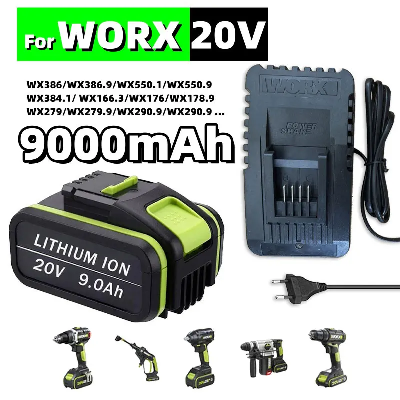 For Worx 20V Li-ion Battery Tools Replacement Battery 6Ah for Worx WA3551 WA3551.1 WX176 WX242 Screwdriver Power Tool