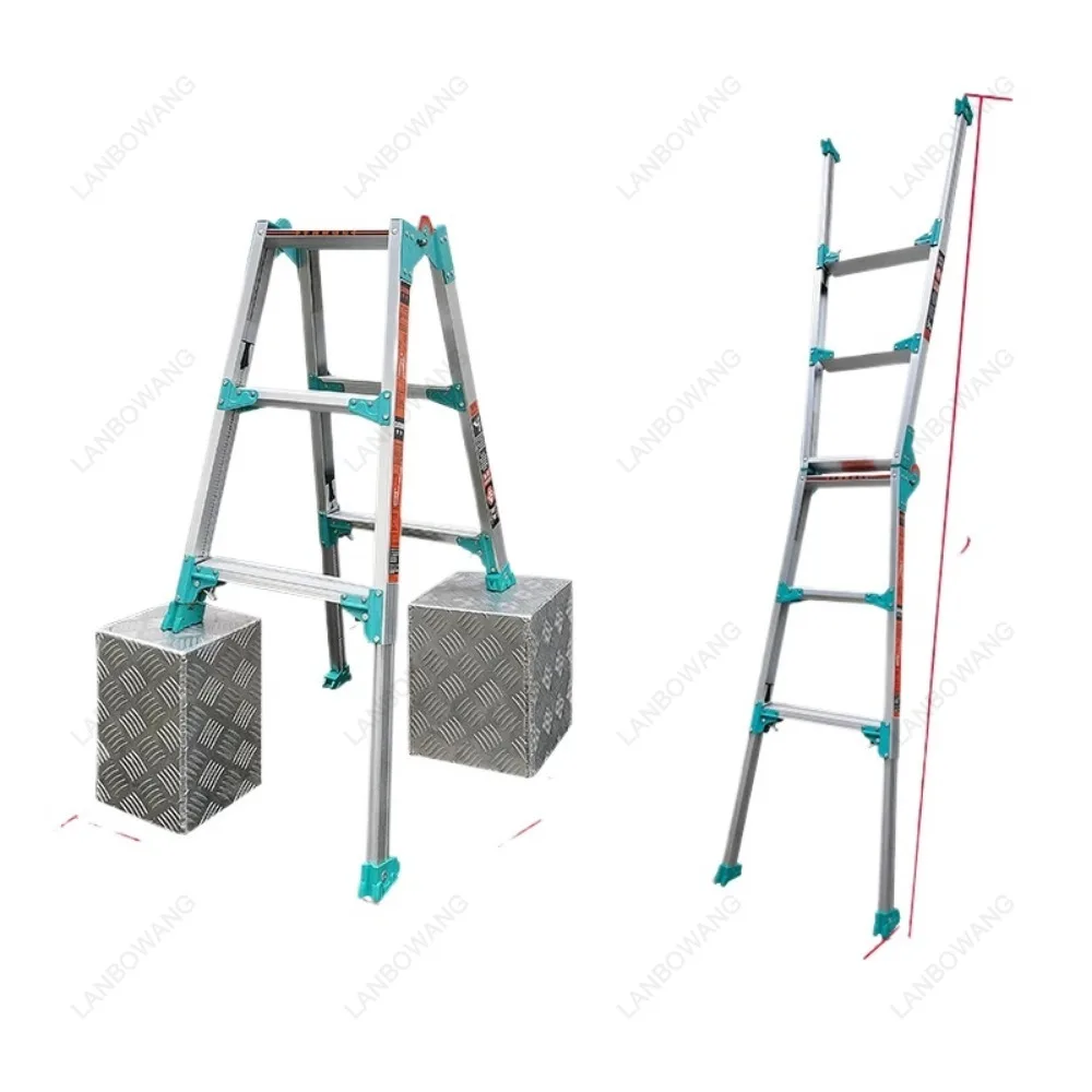 RYZ-12 4-Step Aluminum Alloy Folding Ladder Lightweight Telescopic Herringbone Straight Dual Purpose Household Ladder view 3