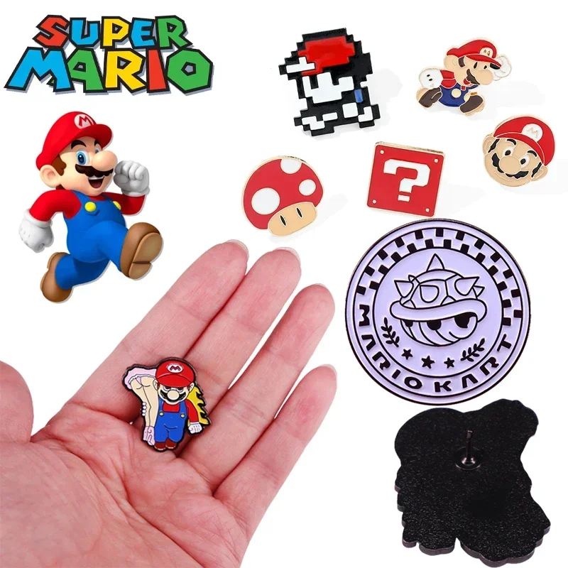 Super Mario Bros Enamel Pins, Emblemas Anime, Pin Denim Lapel dos desenhos animados, Mochila, Chapéu, Camisa, Jóias, Presente para Crianças, Amigos