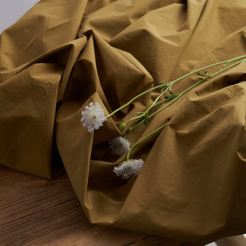 High Count Long Staple Cotton Fabric Yellow Brown Solid Pastoral Designer Soft Breathable Shirt Dress Pants Apparel DIY Sewing