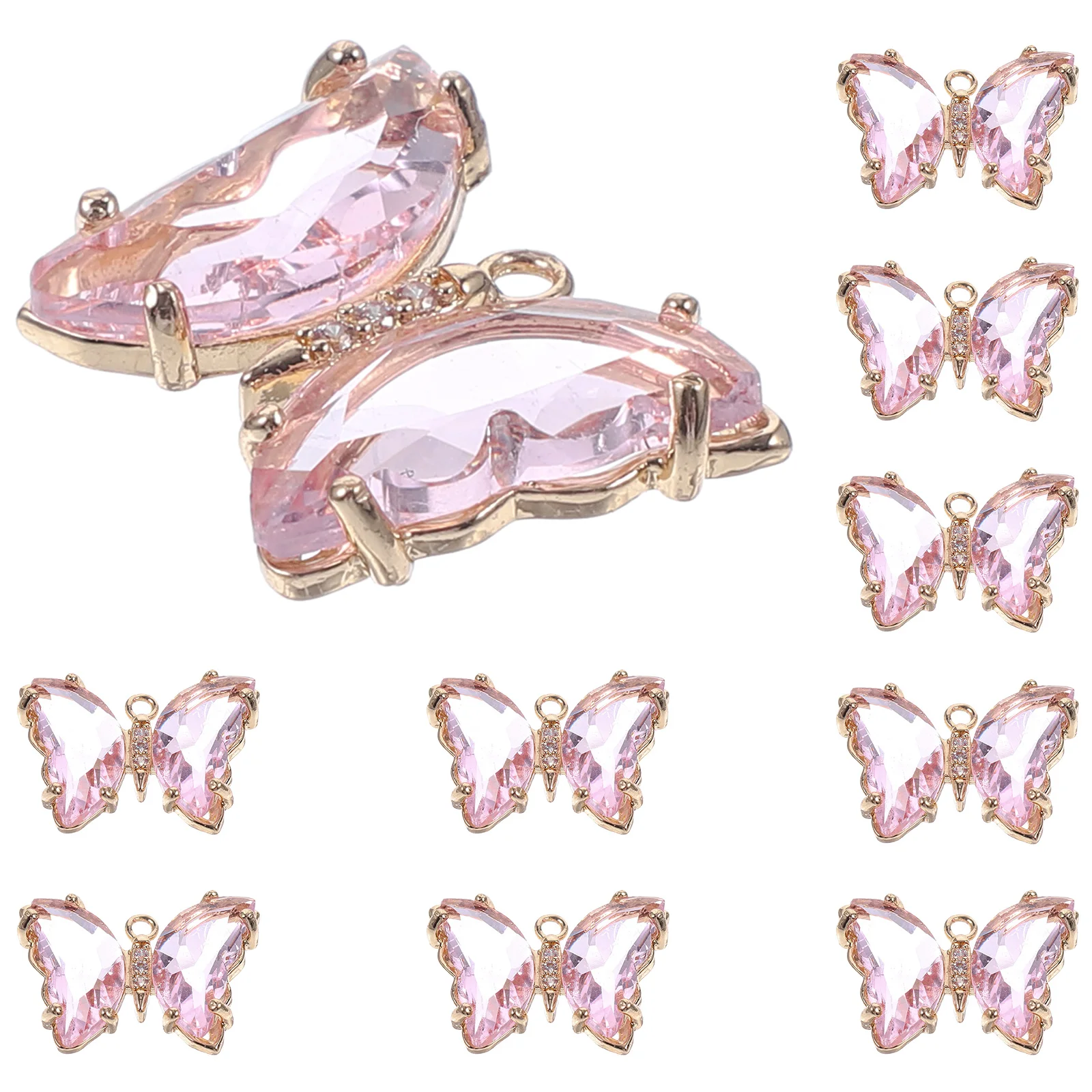 

10Pcs Pink Crystal Glass Butterfly Charms Pendant for DIY Necklace Bracelet Making Smooth Surface Unique Beads Jewelry