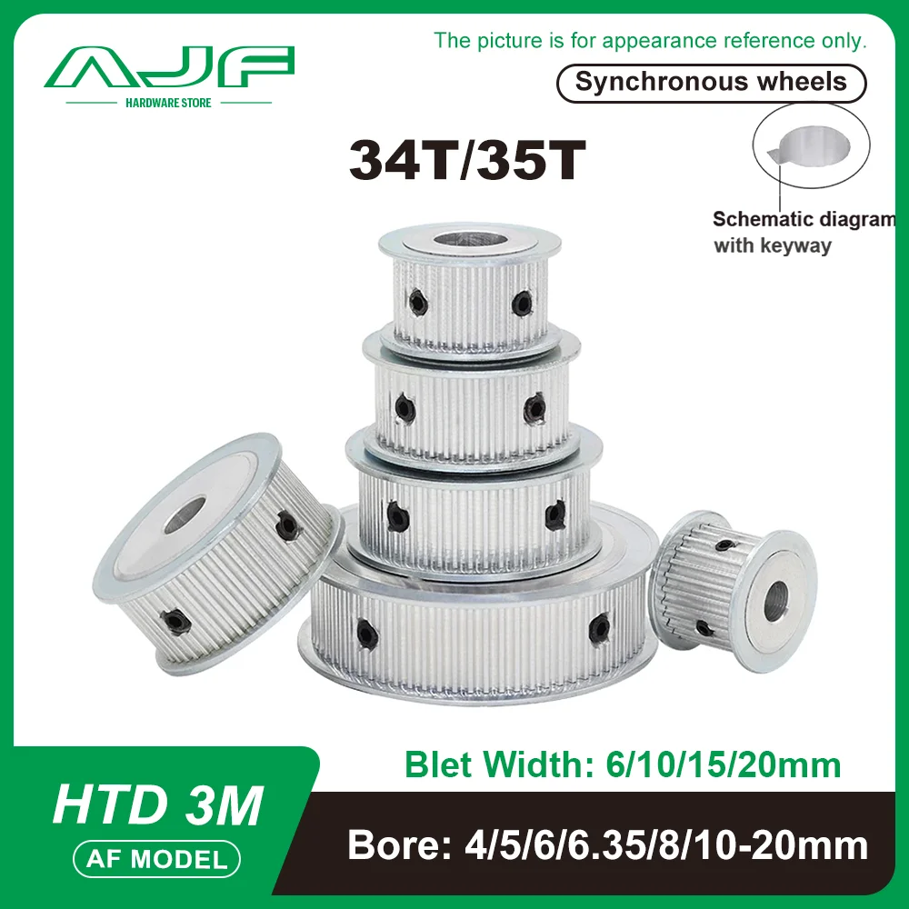 

HTD3M 34Teeth 35Teeth Timing Pulley Bore 4-20mm For belt width 6/10/15/20mm HTD 3M Synchronizing wheel CNC Machine 34T 35T