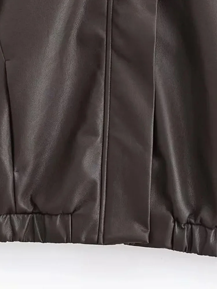 

Solid Turn-down Collar Zipper Long Sleeve Coats Fashion CoatsWomen 2025 Autumn Artificial Leather Casual Chic Women Jacket