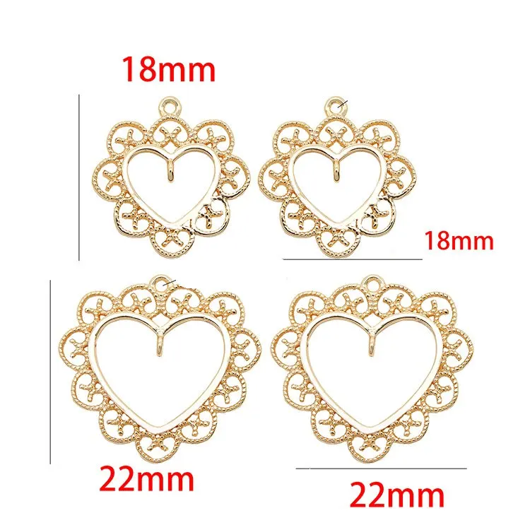 4PCS 18MM 22MM 14K Gold Color Brass Heart  2 Holes Charms Pendants High Quality Diy Jewelry Findings Accessories