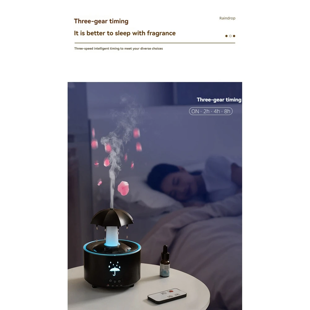 A01M Raindrop Humidifier สําหรับห้องนอนห้องขนาดใหญ่ Air Humidifiers & Aromatherapy Diffuser Quiet Humidifier พร้อม Light US Plug