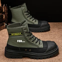 Foxxamo Men's Shoes 2024 New Autumn and Winter Breathable High-top Boots Heightened Thick-soled All Match Canvas Cycling Boots