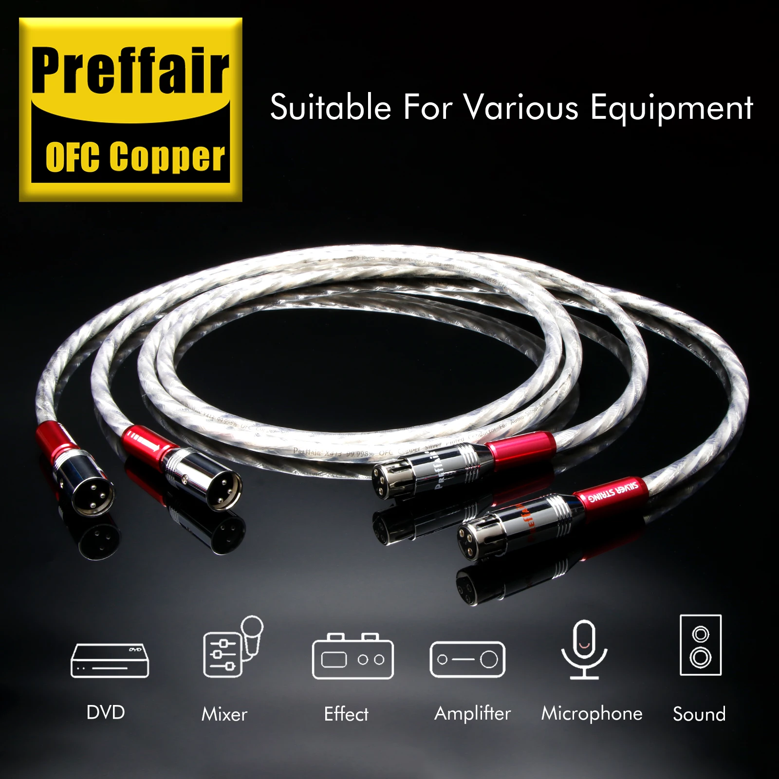 Preffair  X413XR1809 XLR Interconnect Cables with Rhodium Plated 3Pin XLR Plugs 6N Silver Audio/Video XLR cables-1 Pair