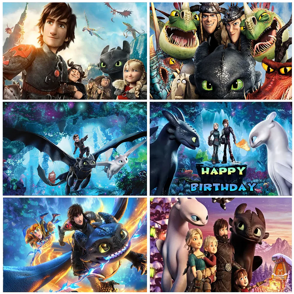 

Cartoon How To Traines Youred Theme Children Birthday Party Backdrop Dragoned Photography Background Baby Shower Supplies
