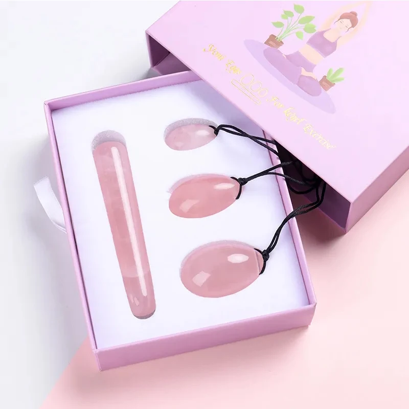 Ensemble René Yoni en quartz rose naturel pour femmes, exercice de Kegel, resserrement des muscles féminins, hygiène, soins de santé, pierre de