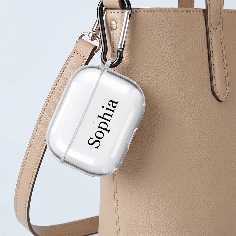 Personalized Customizable Name Transparent Fashion Protective Cover with Carabiner Clip Compatible With Airpods1/2/3/4/Pro/pro2 - view 3