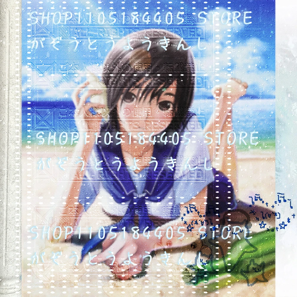 ビーチセーラーリンコ Beach Sailor Rinko Tapestry, NEW LovePlus Kobayakawa Rinko Short Black Hair Anime Girl In Short Sleeve Blue White Sai