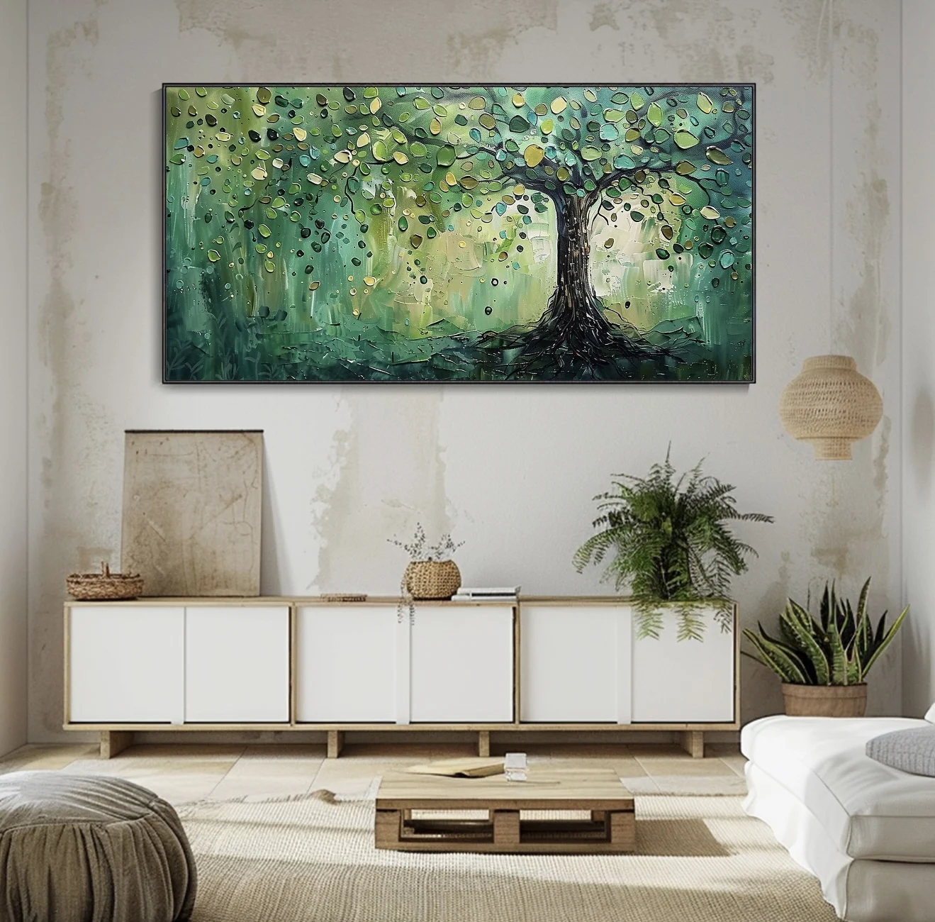 Spring Natural Landscape Wall Art Vibrant Green Life Tree Canvas Oil Painting 3D Abstract Textured Palette Home Living Room Dec