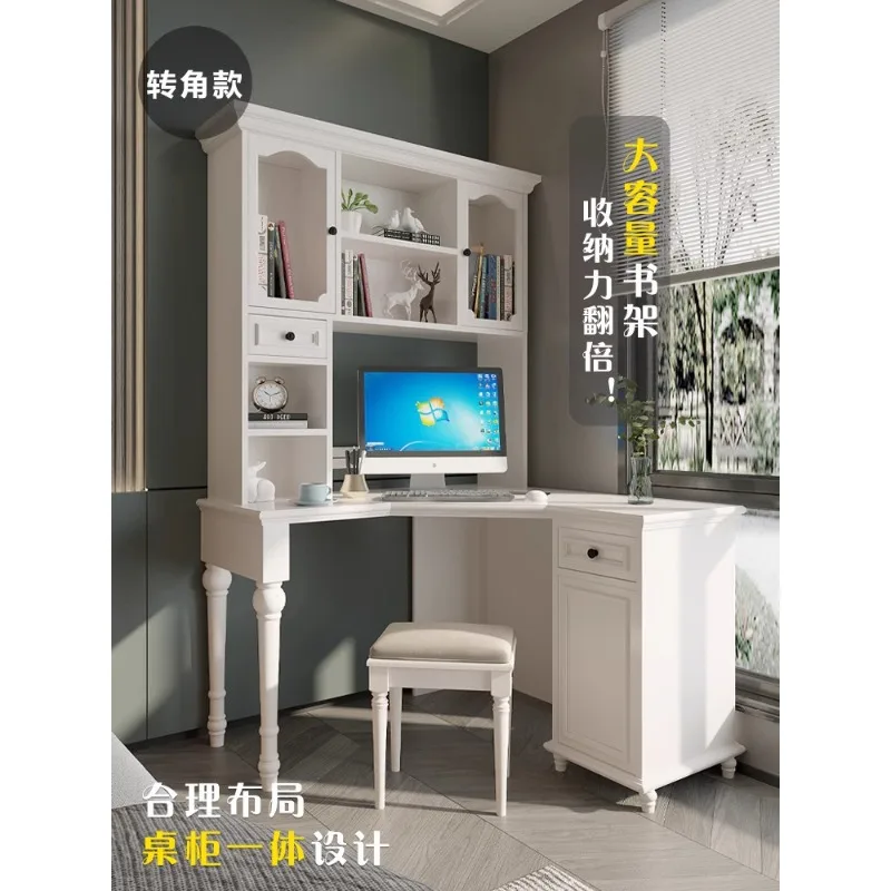 All solid wood desk bookshelf integrated storage bookcase children's room writing table American study corner computer study tab
