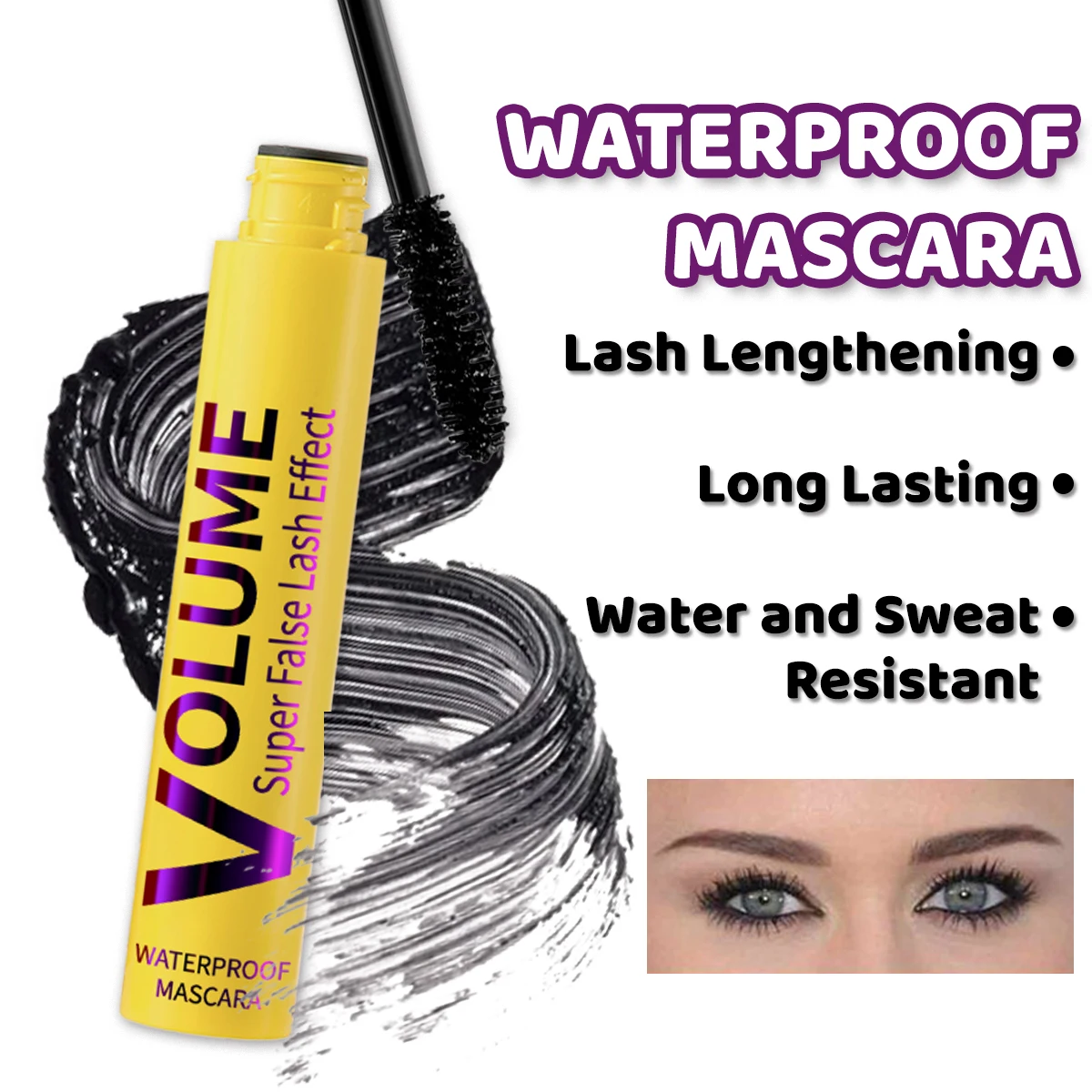 Mascara nero riccio a lunga tenuta, impermeabile, resistente al sudore, anti-sbavature e 12 ore di trucco per creare un look perfetto per il trucco