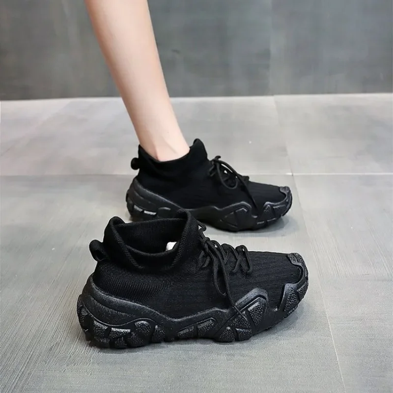 Spring and Autumn Lace-Up Women's Vulcanized Shoes Fashionable Breathable Sports Shoes Women's Tennis Shoes Non-Slip Thick Soles