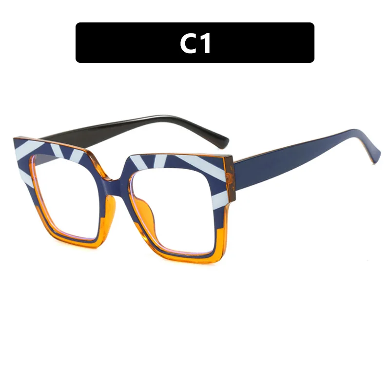 Color matching large frame cat\'s eye anti-blue light myopia glasses frame fashion cool plain glasses -25~-600