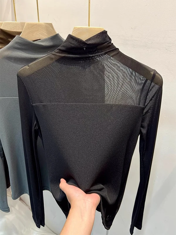 Bla f High Collar Long Sve Base irt Damen Faion Slim Me Top Inner Wear T-Shirt Korean Sle Commute Sle