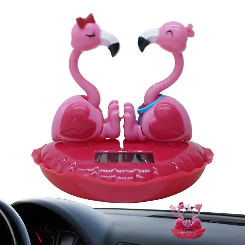 Solar Dancing Flamingo Cute Ornaments For Dashboard Car Dashboard Shaking Head Decor Valentine's Day Shake Head Toy For Car