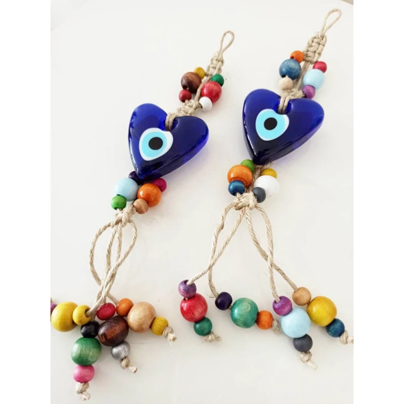 Evil Eye Glass Evil Eye Bead Heart Shape Wall Hanging  Macrame Wall Hanging Turkish Evil Eye Decor Blue Evil Eye Home Decor Gift