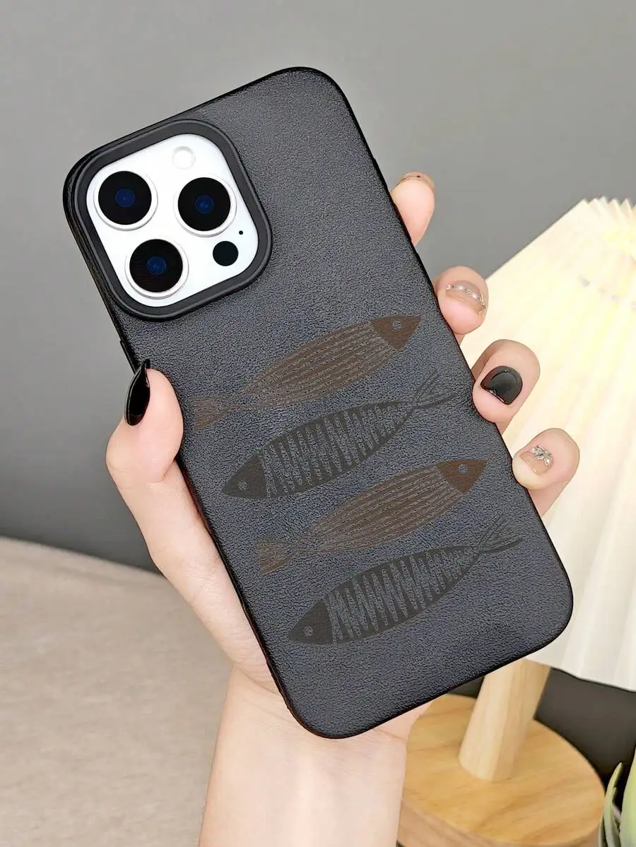 Minimalist Fish Line Art Phone Case For iPhone 16 Pro Max 16 15 14 13 12 11 XS XR