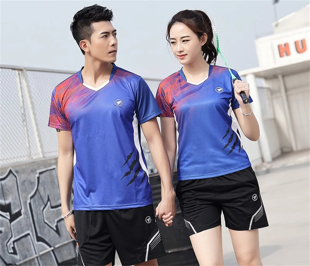 

Short Sleeved Badminton Jerseys Shorts Men Women Quick Drying Sportswear Tennis Training Suit Shuttlecock Top Skirt Team Uniform