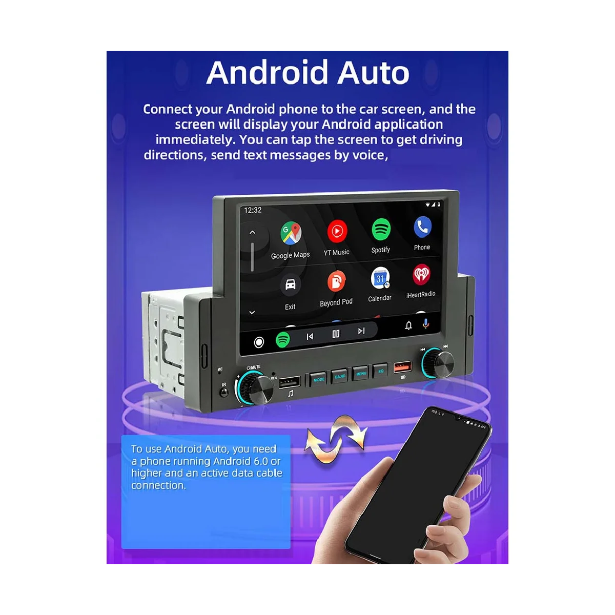 

1Din 6.2Inch Screen CarPlay Android-Auto Radio Car Stereo Bluetooth MP5 Player 2USB FM Receiver Audio System the Host