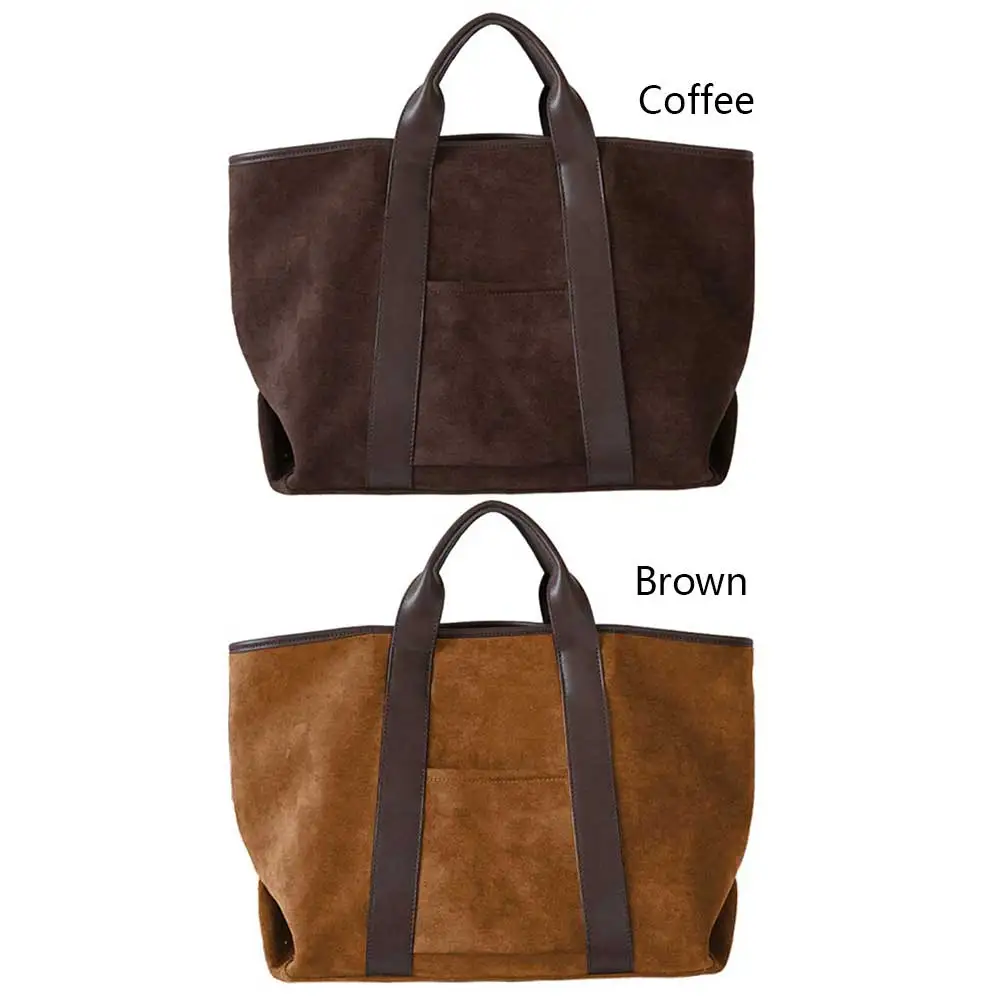 Top Handle Bag Suede Large Capacity Retro Handbag for Women Solid Color Trendy Shopper Handbag Travel Purse