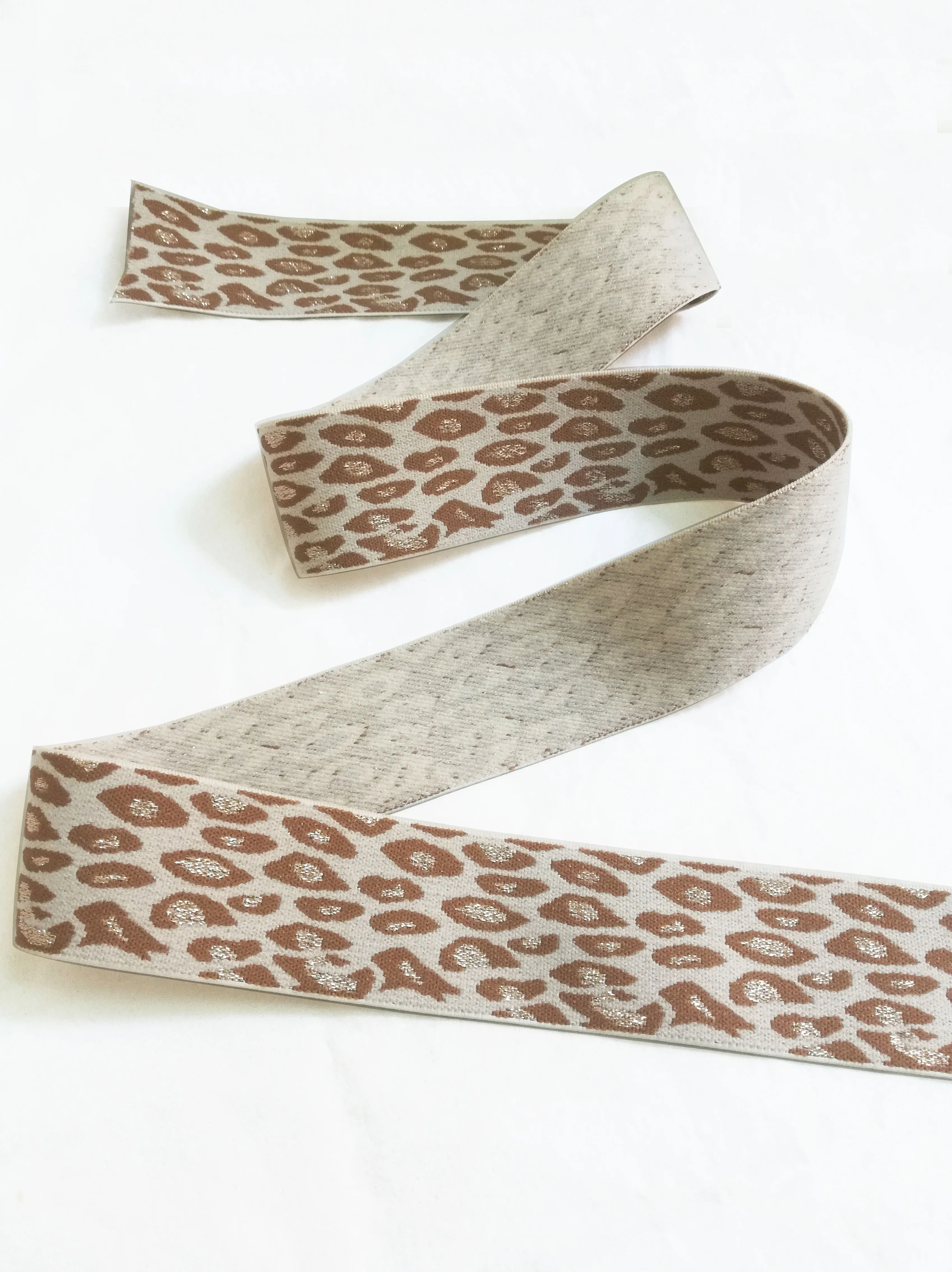 Jacquard Leopard Print Elastic Band, Khaki, Slim Dress, Trousers, Bags Stretch Webbing, DIY Sewing Accessories, 4cm