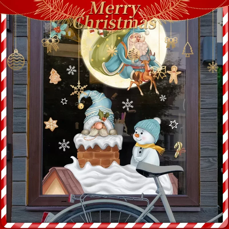 Window Sticker Reusable Electrostatic Absorption No Adhesive Lovable Merry Christmas Wall Sticker Pvc Material Cartoon