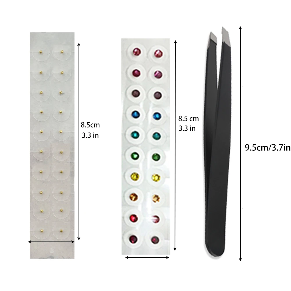 24K Gold Crystals Multi-Condition Ear Seeds Acupuncture Auricular Sticker Kit 40pcs Ear Seeds with Acupressure Ear Chart Tweezer