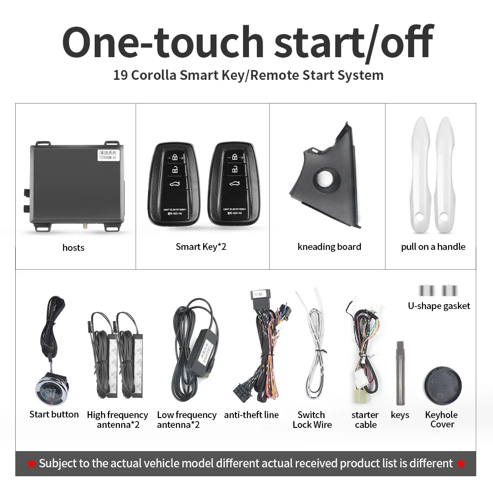 Car Alarm with Autostart Push One Button Auto Start Stop Keyless Entry System Smart Key Remote Start Kit for Toyota2019 Corolla