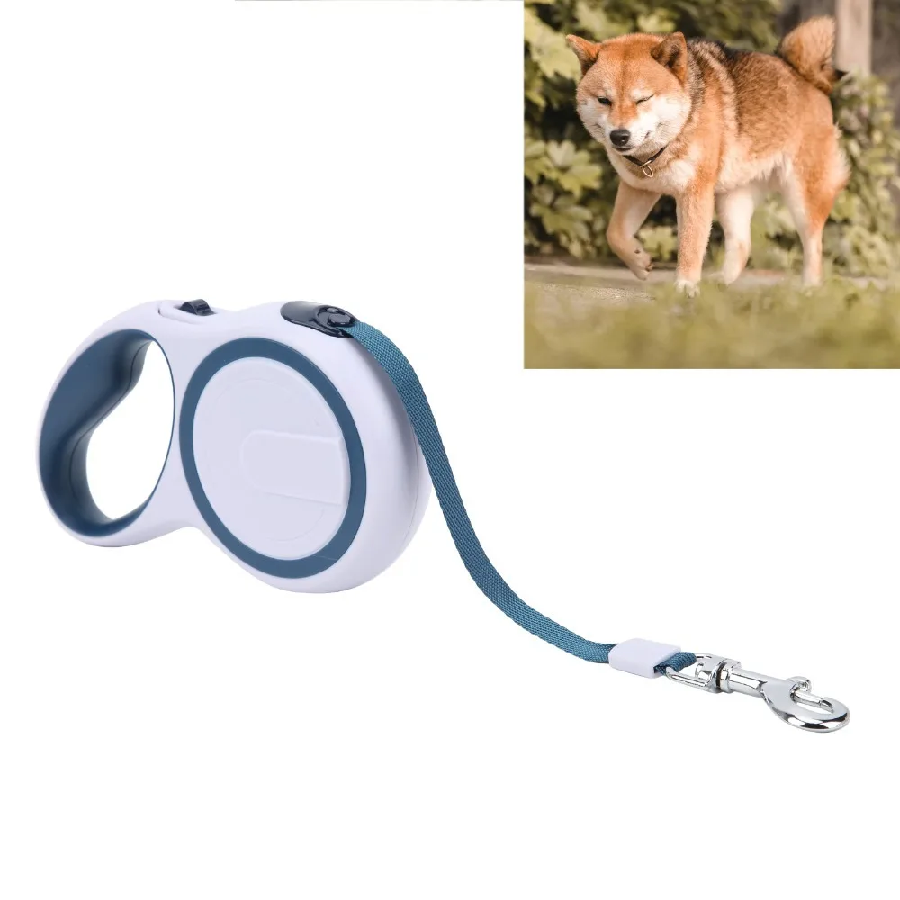 Nylon Webbing Retractable Dog Leash 3 Meters 5m Length Single Hand Brake Dog Walking Leash Lock & Pause Anti-slip Handle