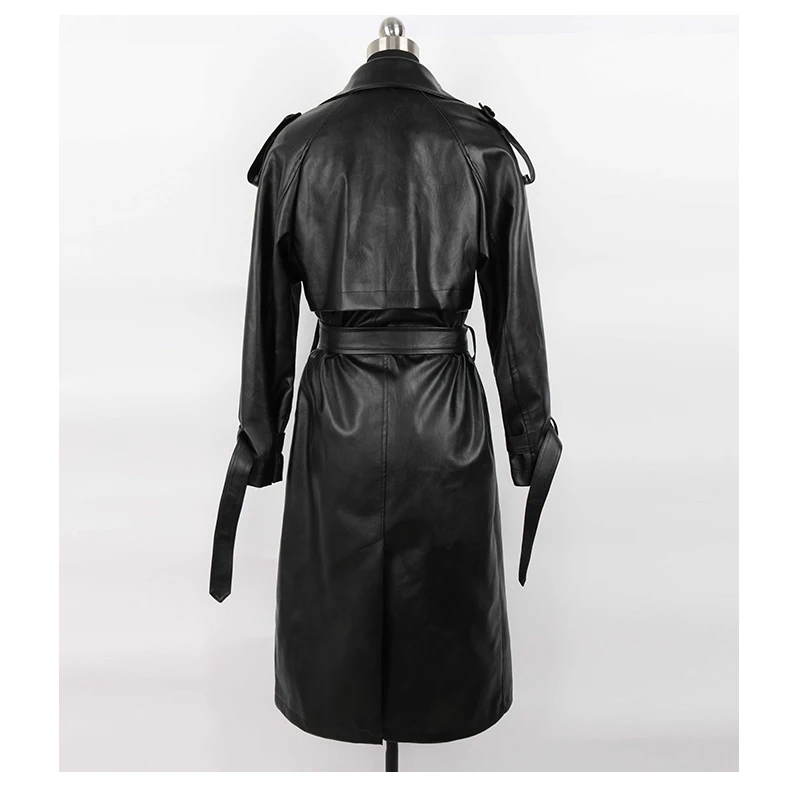 Mauroicardi Spring Autumn Black Long Soft Pu Leather Trench Coat for Women Sashes Loose Casual White Waterproof Overcoat 2025