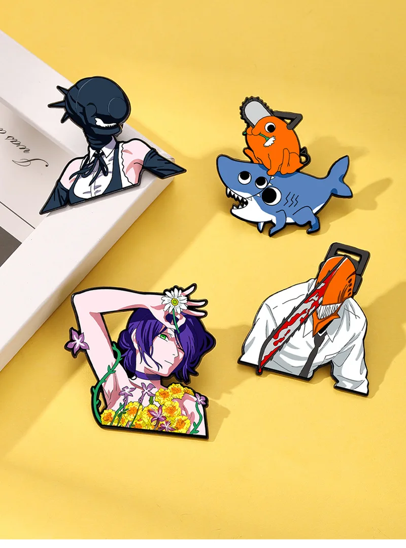 4pcs/set Anime Chainsaw Man  Brooches Hayakawa Aki Badge Costume Metal Corsage Pins Bag Accessories Cosplay Prop