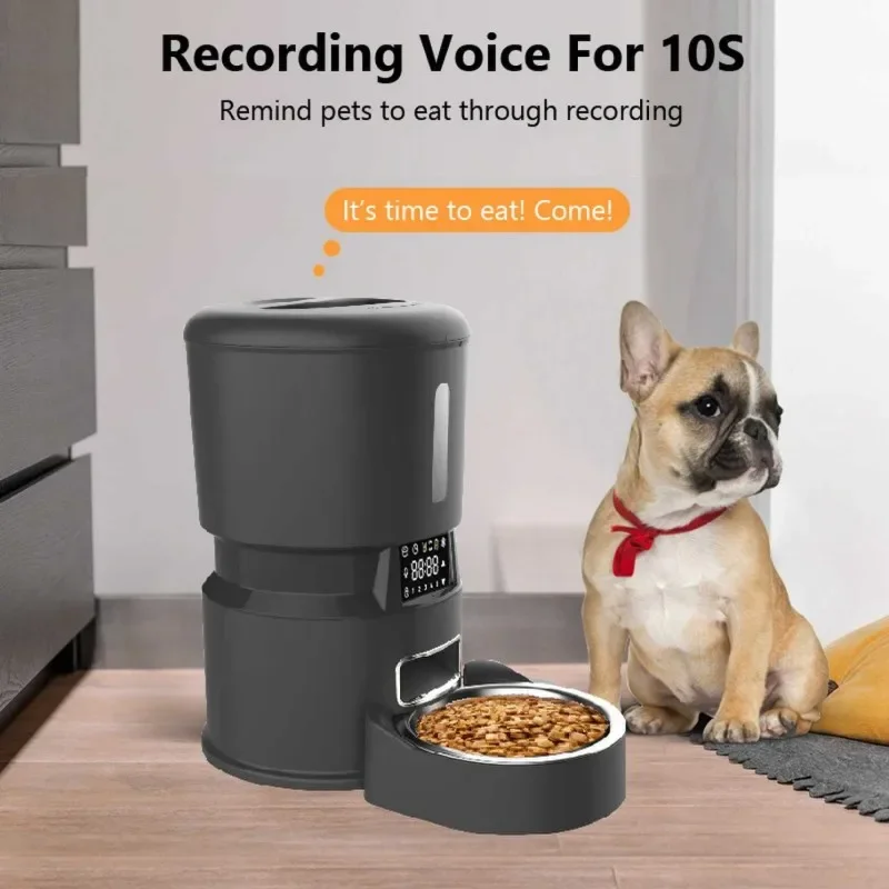 Automatic Dog Feeder Cat Feeder with Stainless Steel Bowls Time Setting Recording Voice Touch Button Control Dog Products