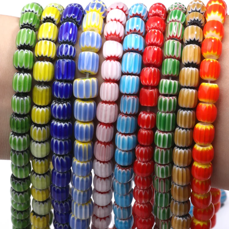 6/8mm Pumpkin Shape Lampwork Beads Cylinder Glazed Glass Beads For Diy Jewelry Making Necklace Bracelet Handmade Accessories