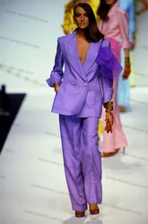 Purple Formal Women Suit Pants Set 2 Piece Blazer+Trousers Office Business Lady Cotton Jacket Red Carpet Coat Customized