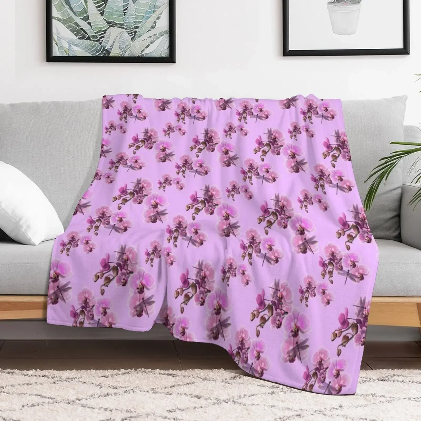 

Orchids and Dragonflies Throw Blanket Summer Beddings Extra Large Throw Single Quilt Blankets