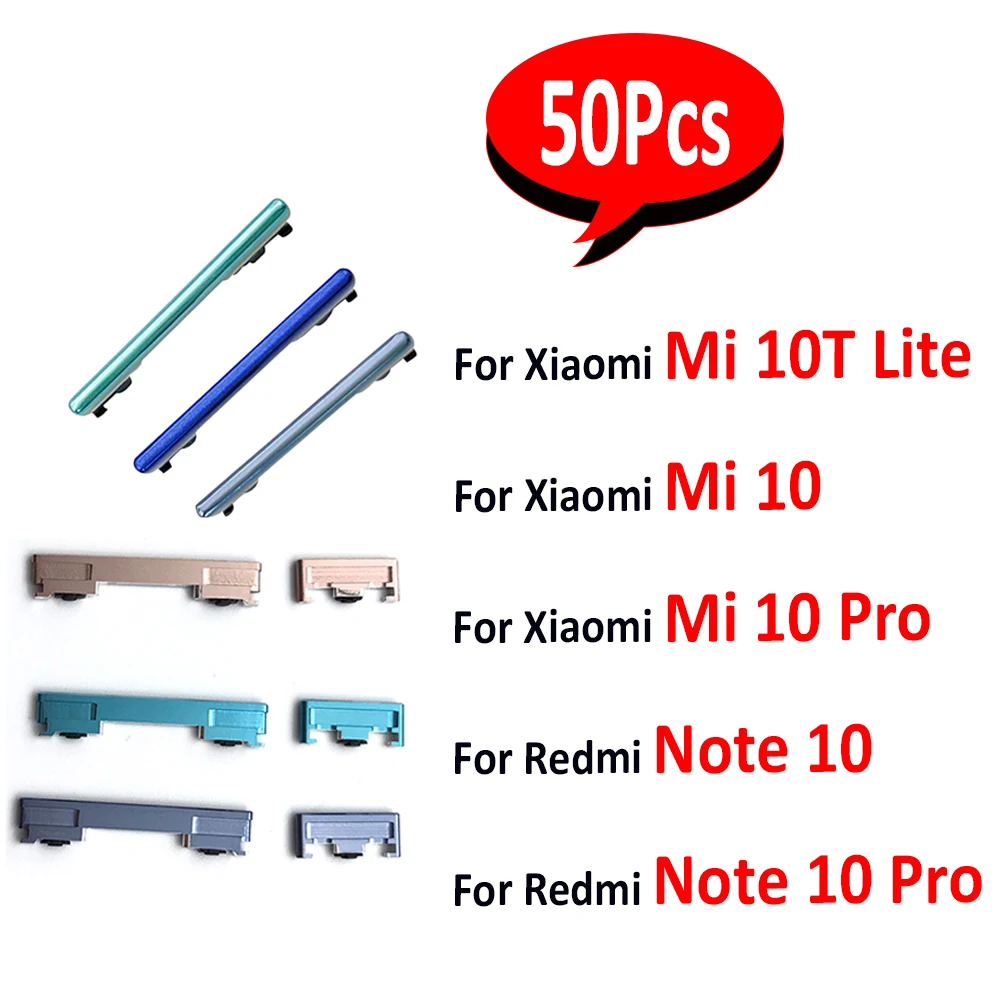 

50Pcs，NEW Replacement For Xiaomi Mi 10T Lite Mi 10 / Mi 10 Pro Redmi Note 10 Pro 9T Power Button + Volume Side Button Key