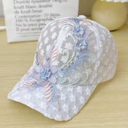 Summer Embroidered Baseball Hat Thin Lace Duck Tongue Hat Breathable Fashion Baseball Hat Women's Sunscreen Hat Gorras