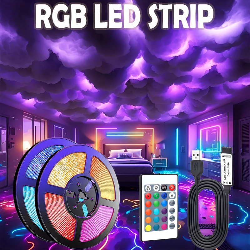 

5V USB RGB LED Strip, Remote Control, Color Changing, Flexible Adhesive, for Desk Bedroom Birthday Home Decor