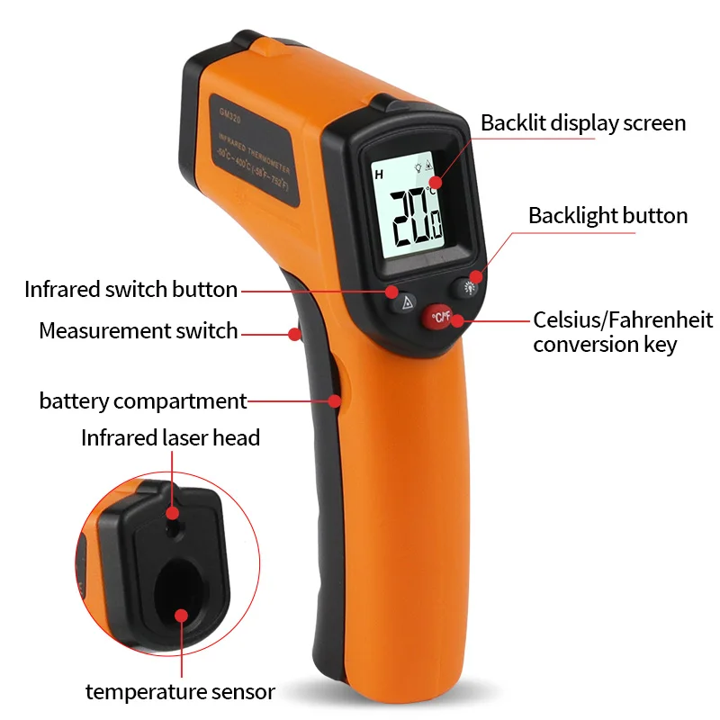 Infrarood Thermometer Non Contact Laser Pyrometer Industriële Digitale Ir Temperatuur Meter Point Gun -50 ~ 400 ℃-58 ~ 752F