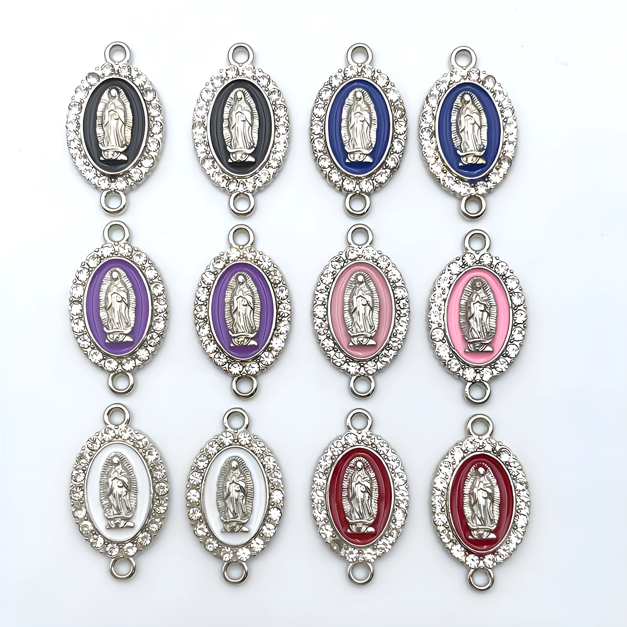  5/12pcs of 6-Color Virgin Mary Rhinestone Charms Pendant Alloy Two Hole Fashionable Necklace DIY Jewelry Making Accessories