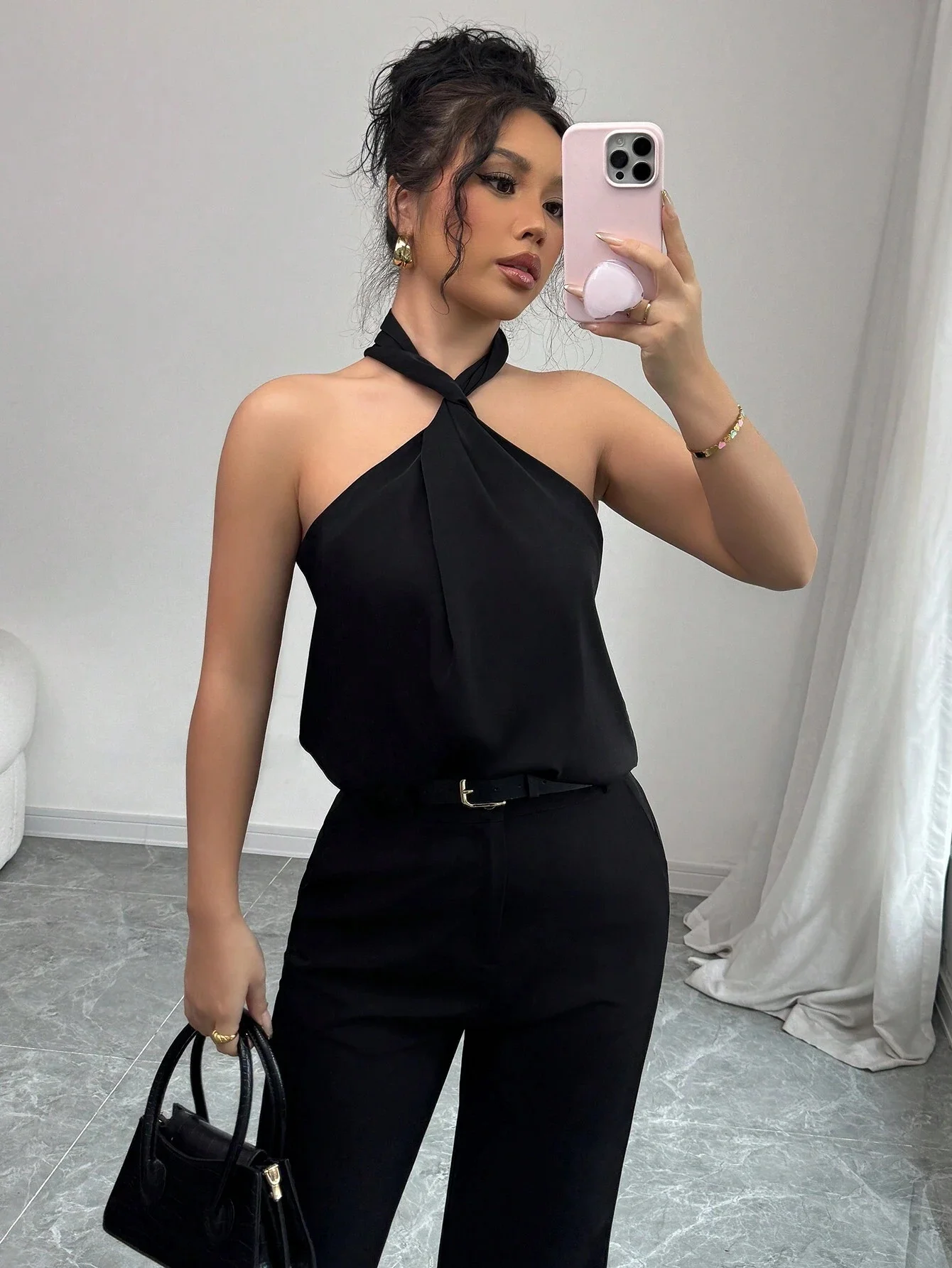 Women's Tank Top Summer Korean-Style Minimalist Solid Color Twist-Knit Sleeveless Round Neck Off-Shoulder Slim-Fit Date Top